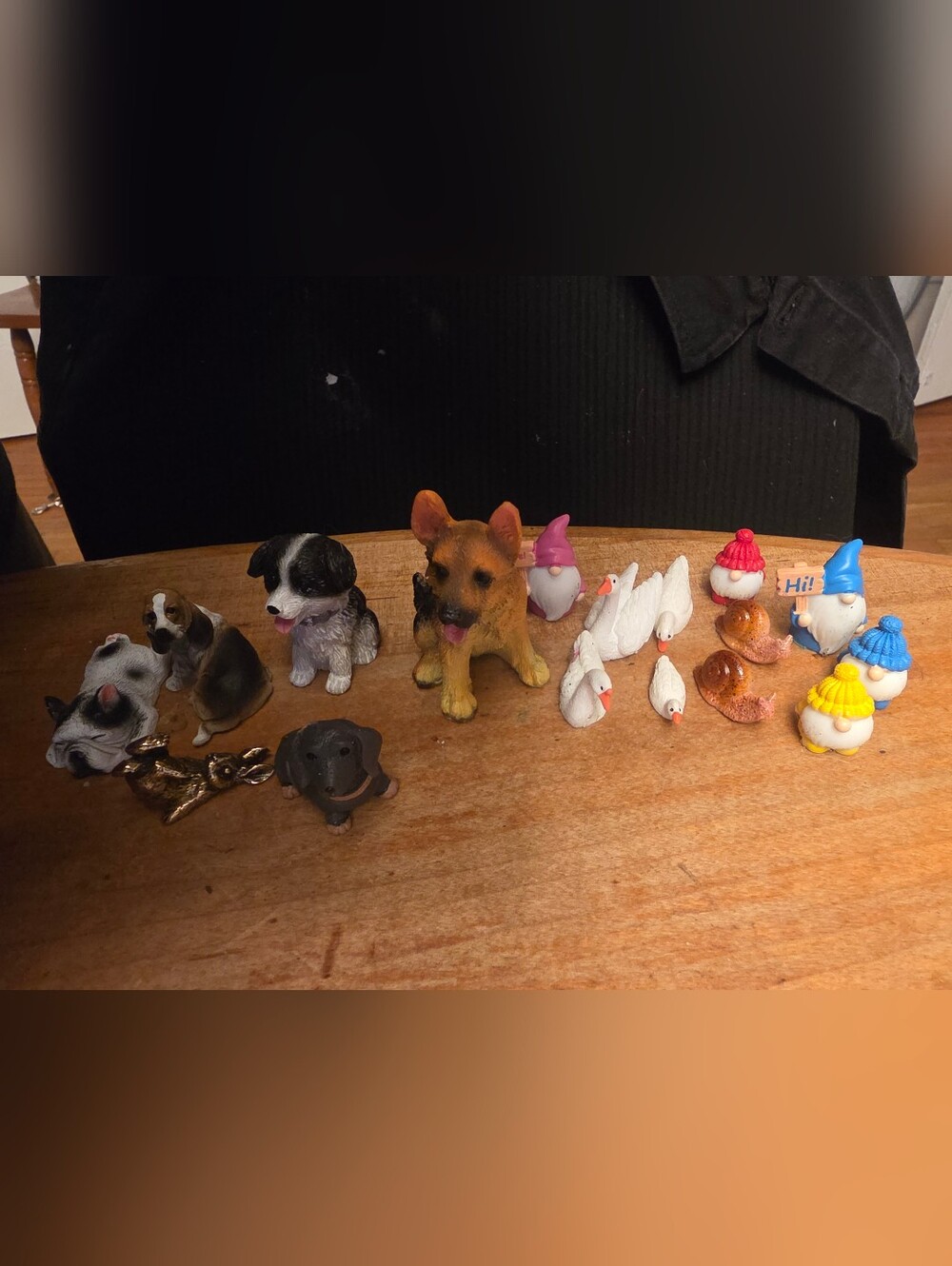 Miniature Dog, Snail, Gnome & Swan Lot For Dollhouse Or Diorama
